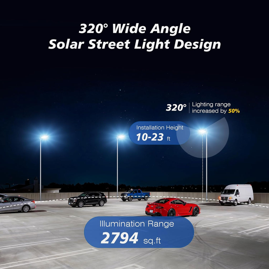 WYWNA 15000W Solar Street Lights Outdoor - Wide Angle Solar Lights Outdoor Motion Sensor, Commercial Parking Lot Light Dusk to Dawn, 7000K LED Street Light IP66 Waterproof with Remote Control