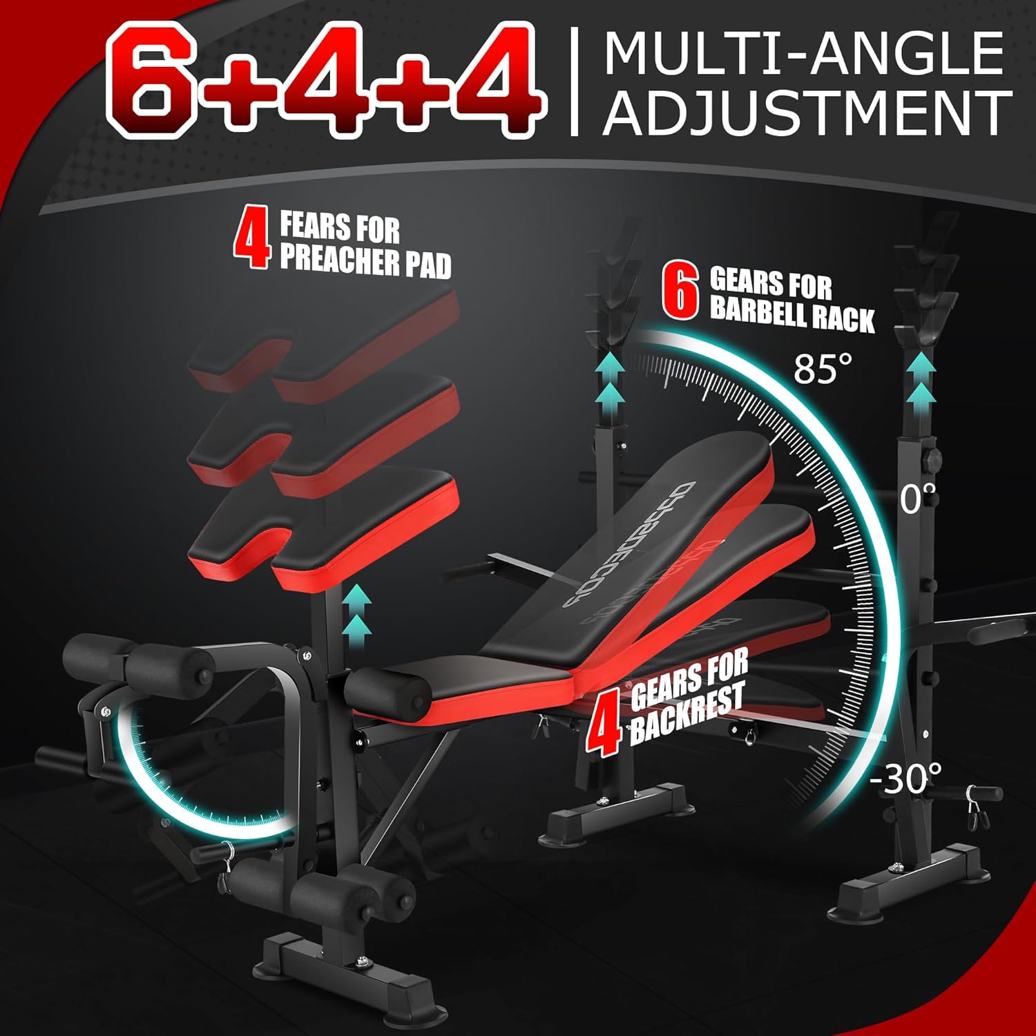 OPPSDECOR 660lbs 6 in 1 Weight Bench Set with Squat Rack Adjustable Workout Bench with Leg Developer Preacher Curl Rack Fitness Strength Training for Home Gym