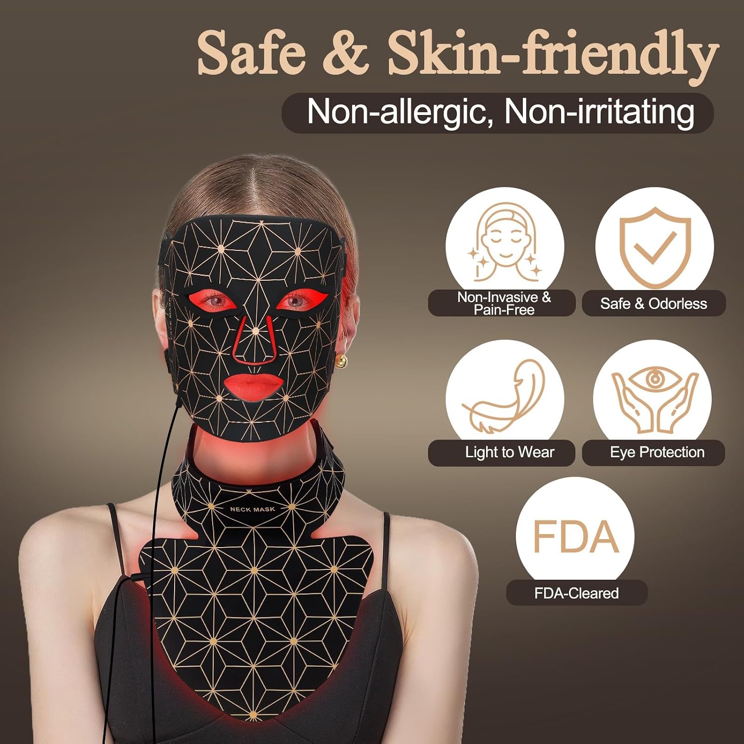 Red Light Therapy for Face and Neck, 8 Colors LED Face Mask Light Therapy with 850NM Near Infrared, 3000 mAh Rechargeable 6-In-1 Red Light Therapy Mask Set Skin Care Device for Skin Rejuvenation