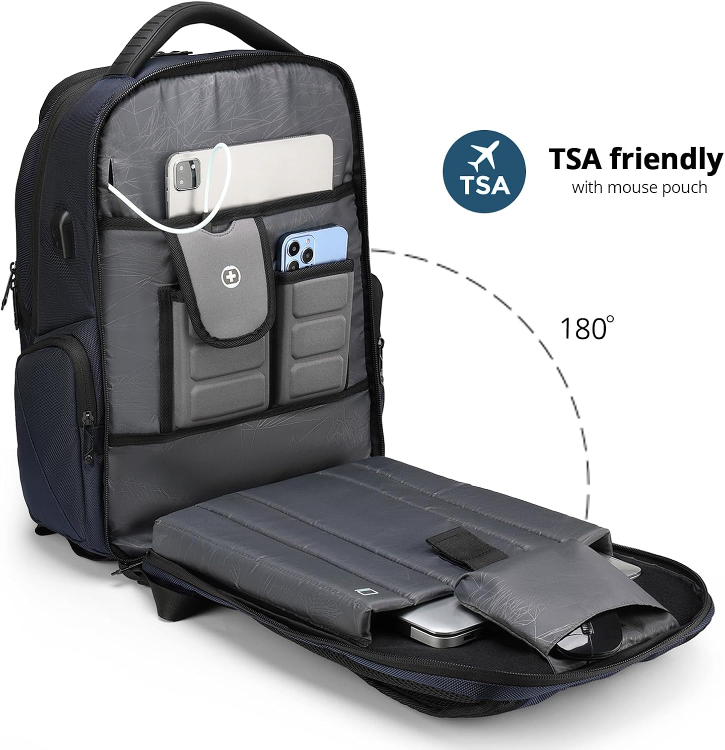 Swissdigital Design Men's Laptop Backpack for College and Business Travel with Integrated USB Charging Port and RFID Protection Fits Laptops up to 15.6 inch, Blue | SD1695-12