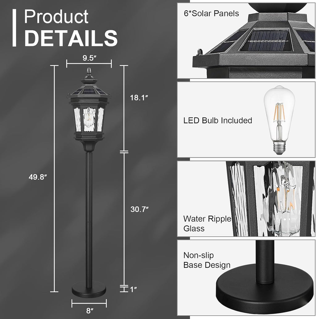 Darkaway Solar Post Light Outside Floor Lamp with Remote Control, Waterproof Outdoor Solar Lighting with Water Ripple Glass Shade for Lawn Pool Garden
