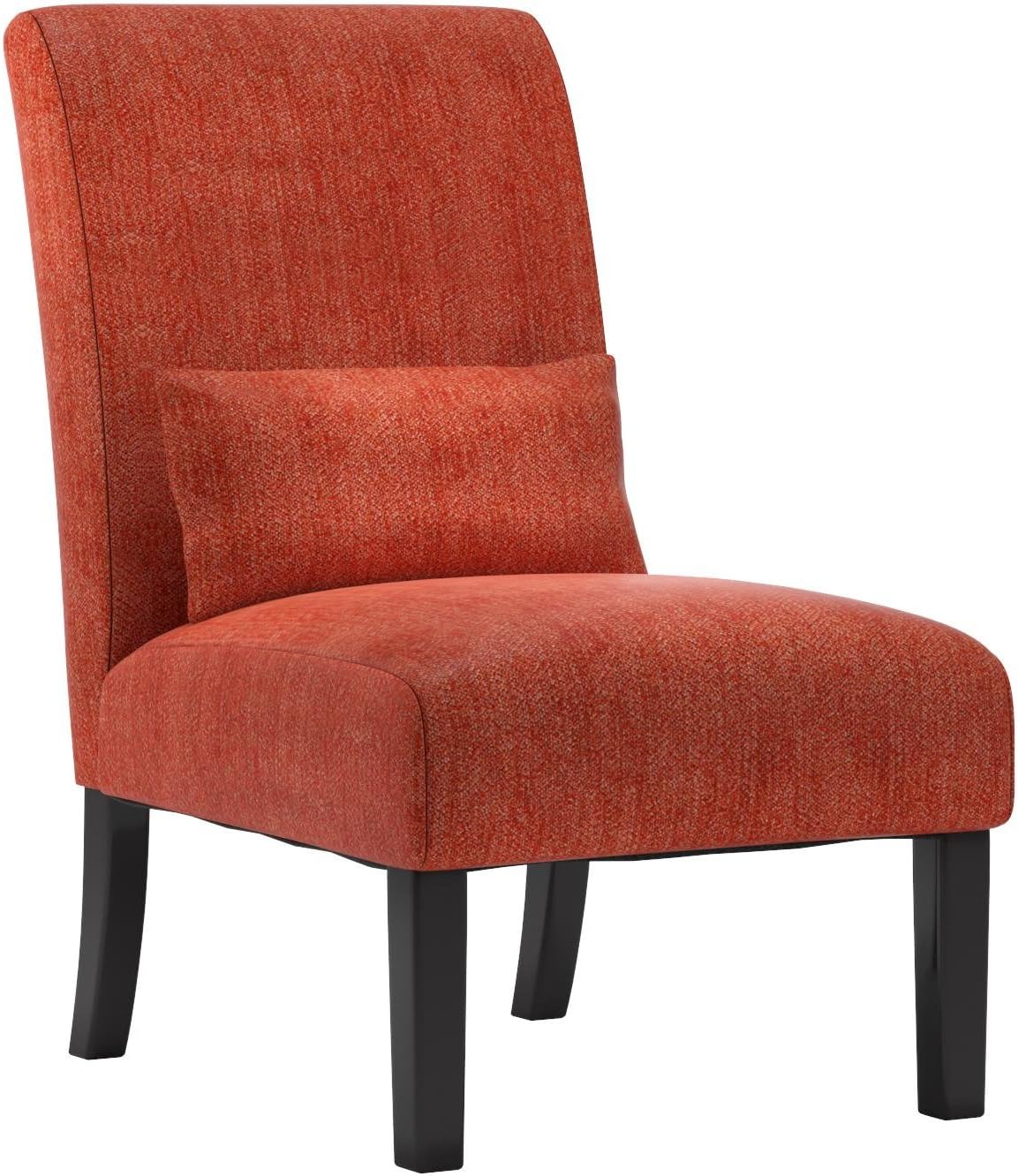 Roundhill Furniture Red Pisano Chenille Fabric Armless Contemporary Accent Chair with Matching Kidney Pillow