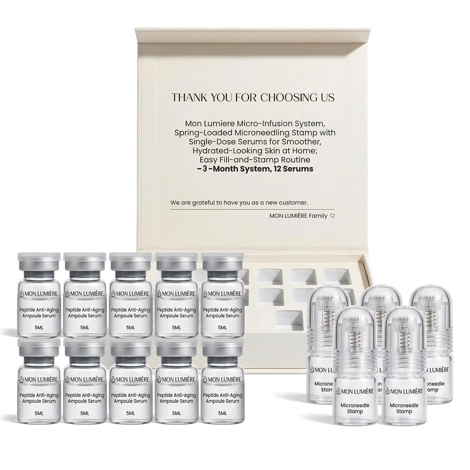 Mon Lumiere Micro Infusion System for Face – Gold Spring-Loaded Facial Stamp with PDRN & Peptides – At-Home Skincare Kit for Glow, Smoother-Looking Skin & Visible Radiance – 12 Single-Dose Serums