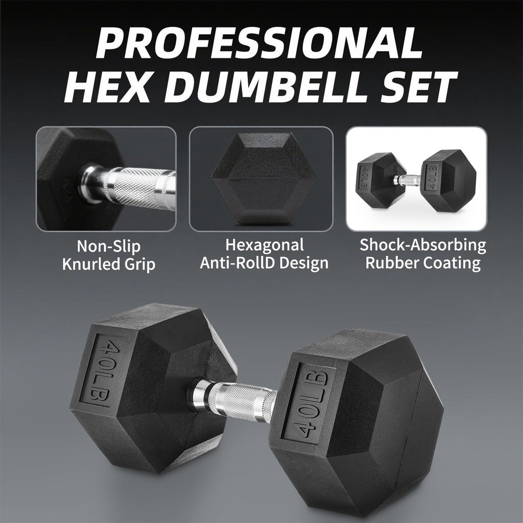 Dumbbell Set with Rack Hex Dumbbells 5-50 lb Rubber Coated Dumbbells Heavy Duty Weight Set 350 lb 450 lb 550 lb with 3-Tier Stand Complete Home Gym Set Dumbbell Rack Set Workout Weights