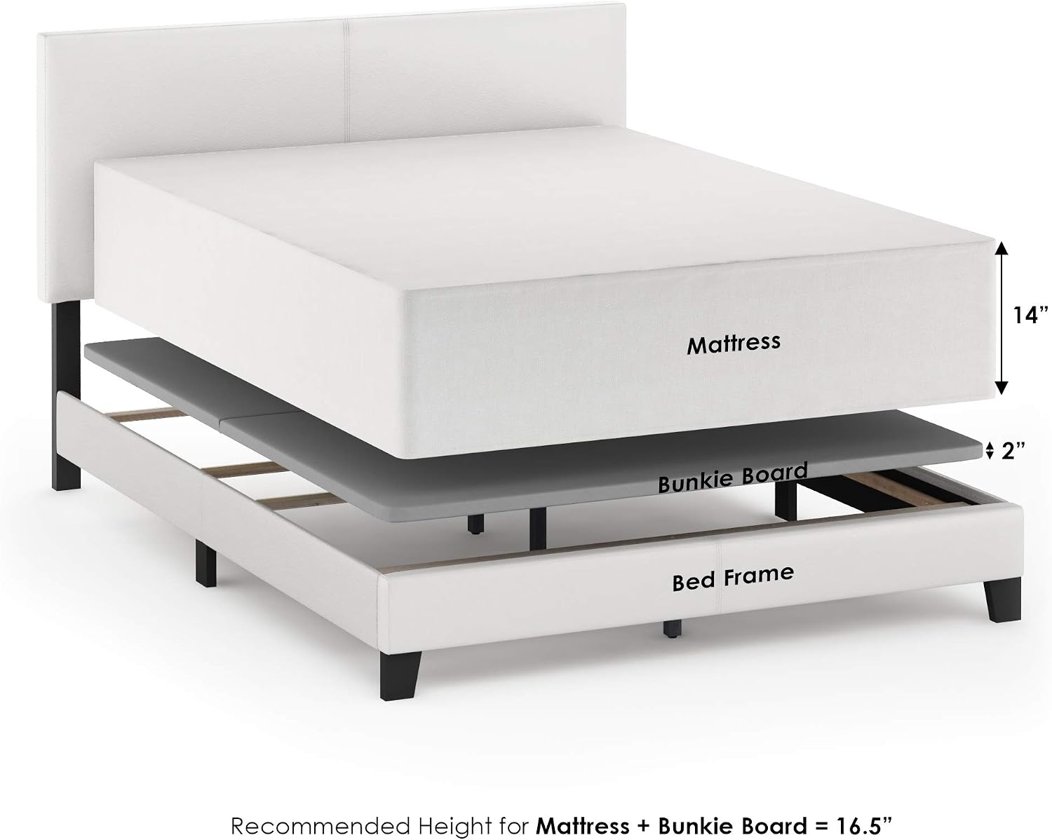 FURINNO Pessac PU Leather Upholstered Platform, Queen, White,FB19821QWH