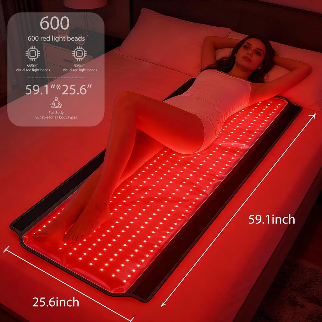 Red Light Therapy for Body, 59.1'*25.6' Whole Red Light Therapy Mat Full Body, 600 LEDs redlight mat with 660nm & 850nm for Men, Women, Pets