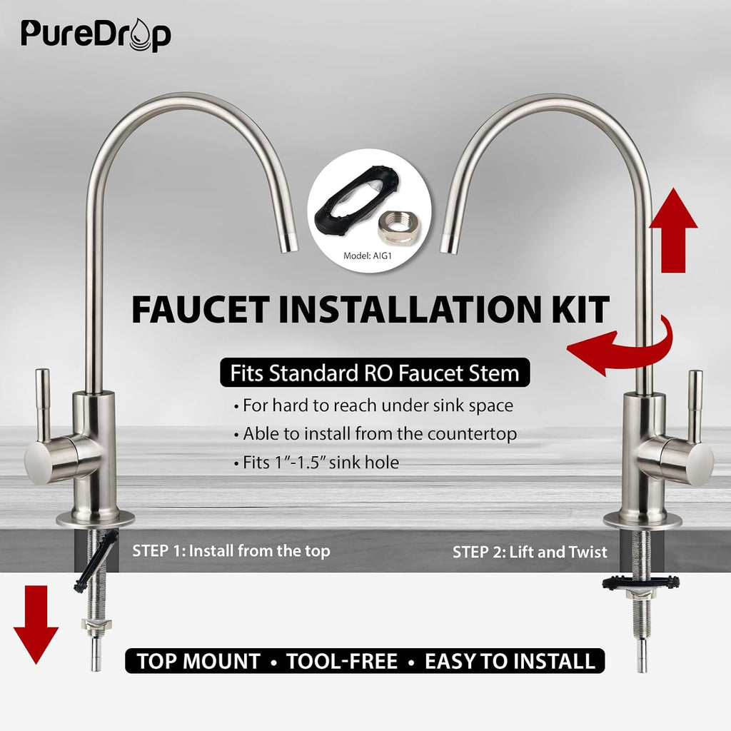PureDrop RTW5AK-UV SGS-Tested Reverse Osmosis Water Filter System with Alkaline Remineralization & UV Filter, 7-Stage Under Sink RO Water Filtration System Plus Extra 3 Filters, 50 GPD