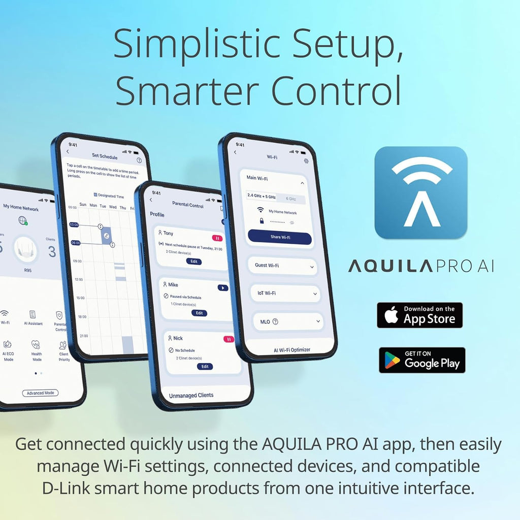 D-Link BE3600 Dual-Band Wi-Fi 7 Smart Router (R36) 4 x 2.5 GbE Multi-Gig Ports, Self-Optimizing AI, Mesh, Parental Controls, Enhanced Security, 4-Stream, Alexa/Google Ready, App Setup