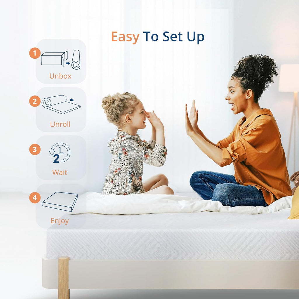 MLILY EGOHOME 12 Inch Queen Green Tea Gel Infused Memory Foam Mattress for Cool Night & Pressure Relief, Medium Firm, Fiberglass-Free, CertiPUR-US, Mattress in a Box, White