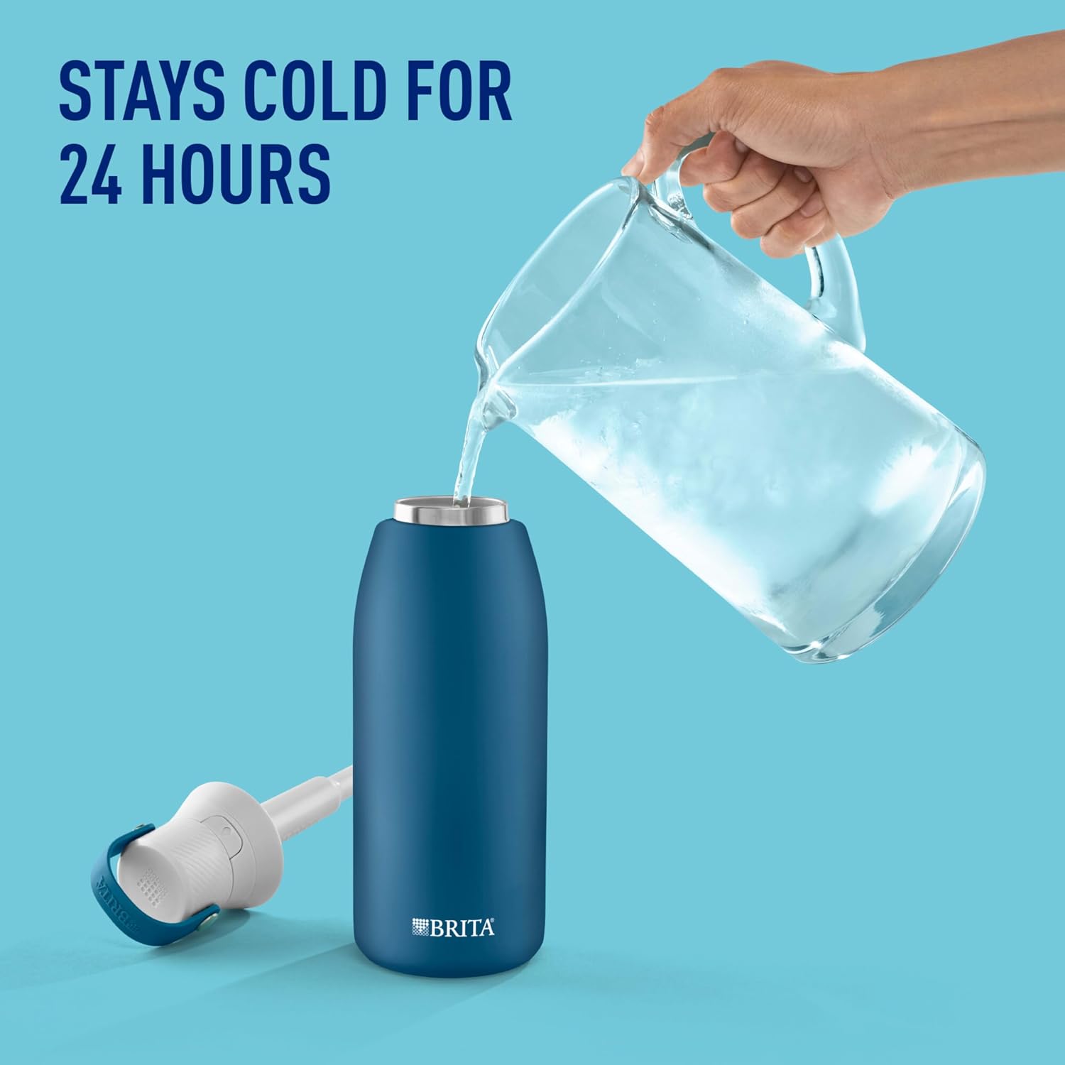 Brita Stainless Steel Premium Filtering Water Bottle, BPA-Free, Insulated, Replaces 300 Plastic Water Bottles, Filter Lasts 2 Months or 40 Gallons, Includes 1 Filter, Marina - 32 oz (Pack of 12)