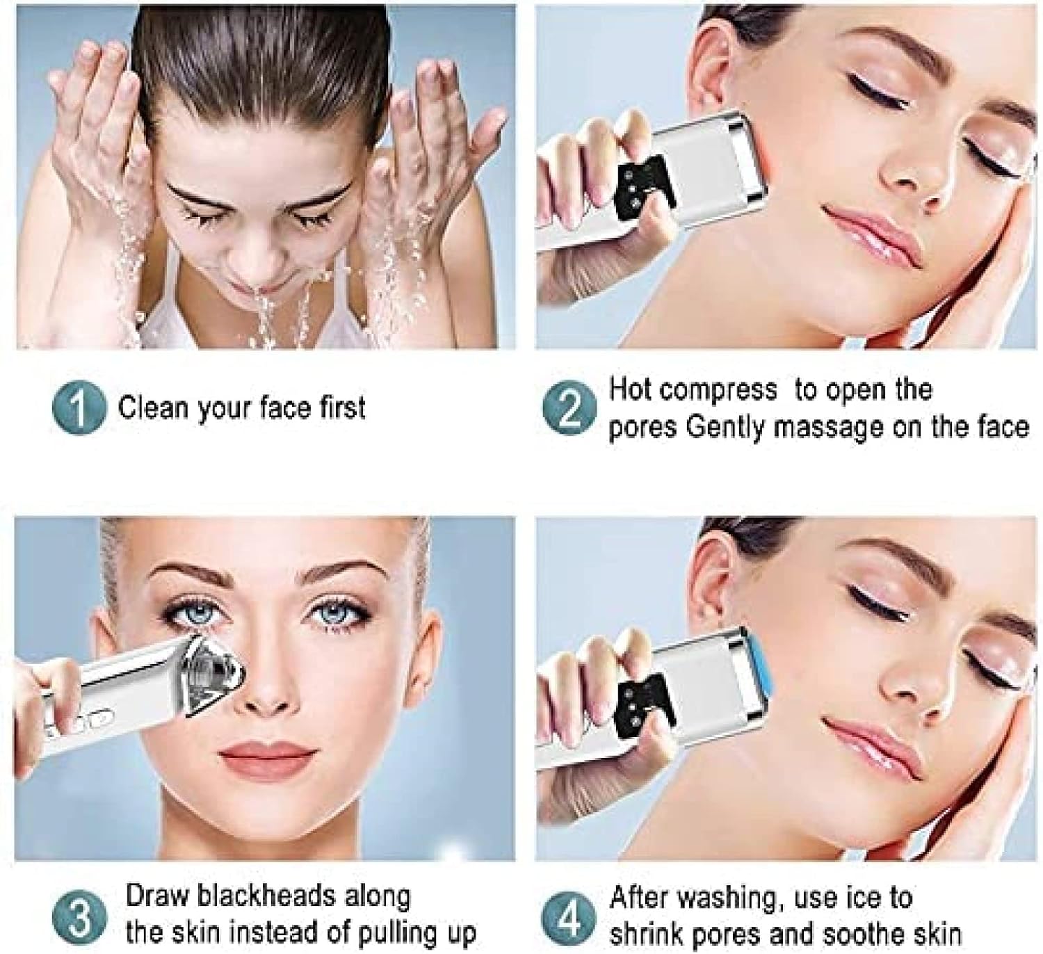 Blackhead Remover Vacuum Electric Acne Comedone Extractor, Facial Pore Deep Cleaning Tool with Hot and Cold Compress Adjustable Suction Power, 5 Replacement Probes,3POUR3