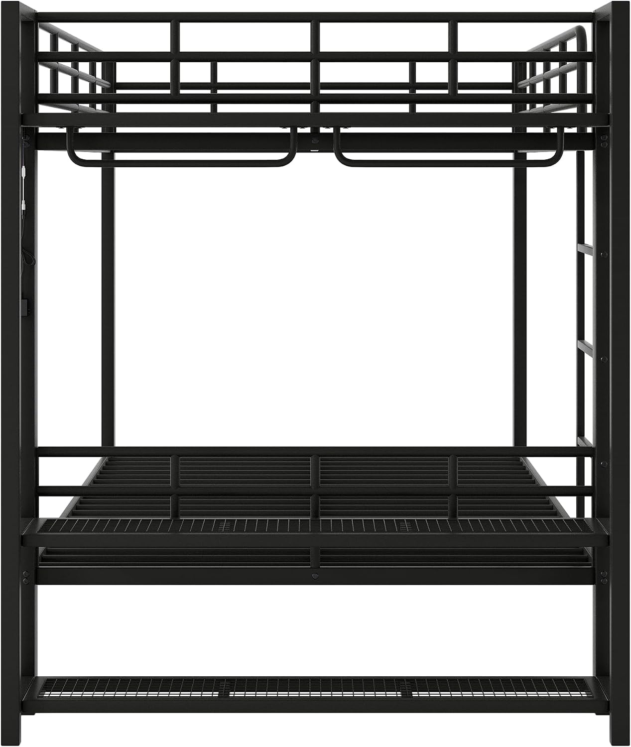 Metal Bunk Bed with Storage Mesh Shelves and Clothes Hooks, Open Storage Shelves, Full Size Bunk Bed with Full-length Reinforced Guardrails for Teens and Adults, No Box Spring Needed (Black//96)