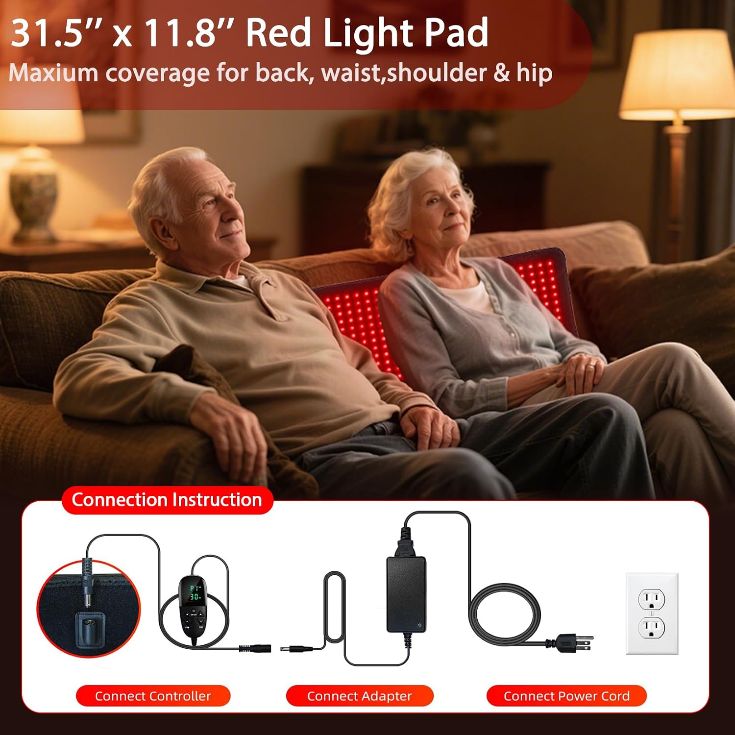 bonodave Red Infrared Light Therapy Mat for Body, 31.75' x 11.5' Red Light Pad Upgraded 3 Chips in 1 Beads 360pcs LEDs 660nm 850nm RLT Device for Body Back Shoulder Knee Joint Pain Relief, Ideal Gift