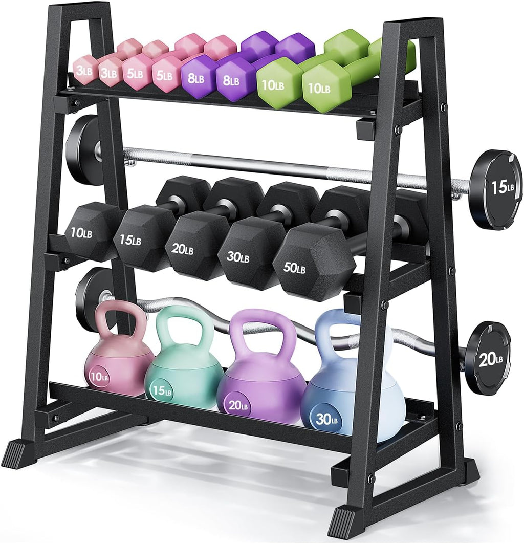 Leteuke Dumbbell Rack, 3 Tiers Heavy Duty Weight Rack for Home Gym, Trapezoidal Frame Space Saving Weight Storage Racks for Dumbells, Kettlebells, Barbells, Dumbbell Rack Stand Only (1300LBS Capacity)