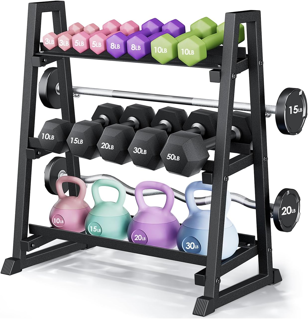 Leteuke Dumbbell Rack, 3 Tiers Heavy Duty Weight Rack for Home Gym, Trapezoidal Frame Space Saving Weight Storage Racks for Dumbells, Kettlebells, Barbells, Dumbbell Rack Stand Only (1300LBS Capacity)