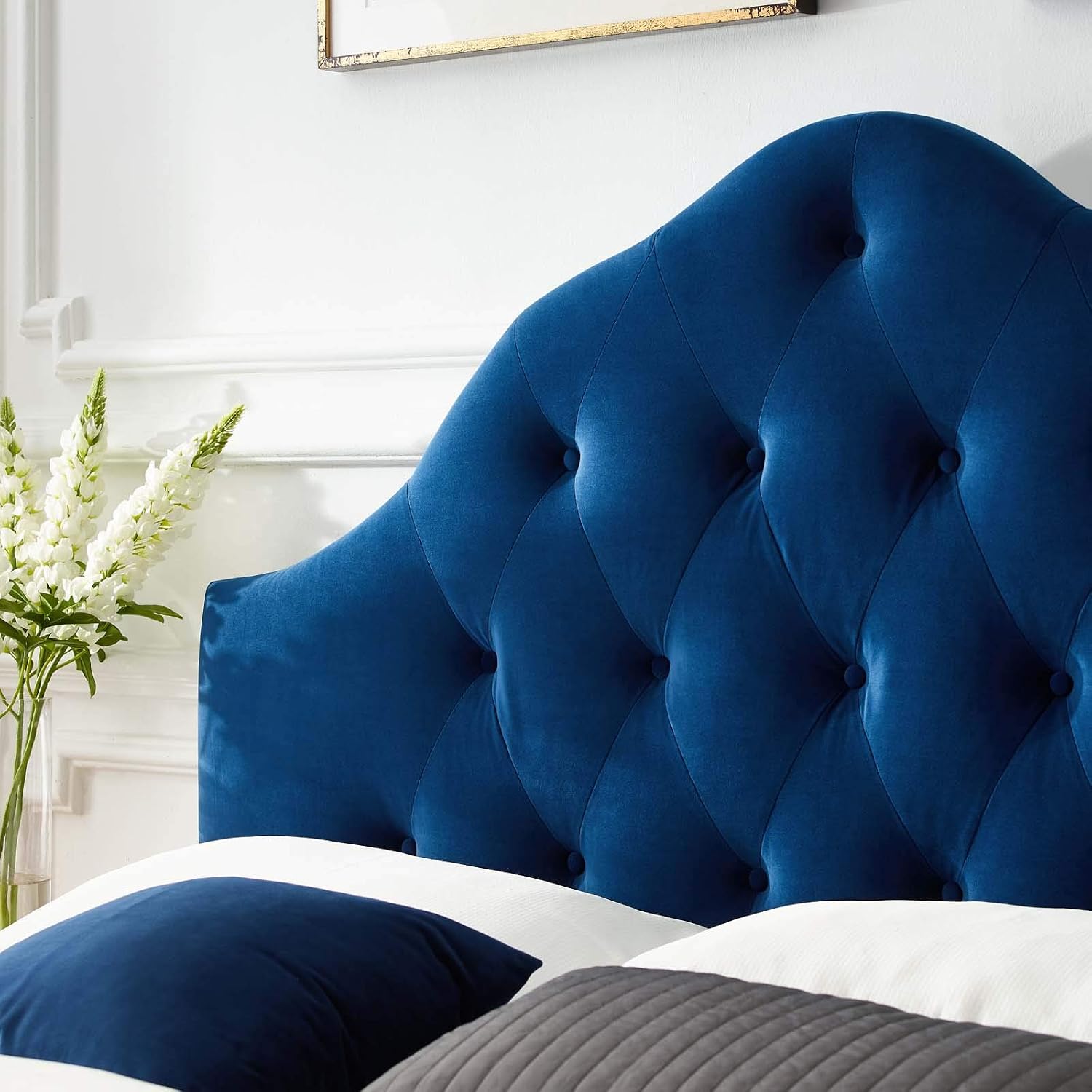 Modway Sovereign Queen Diamond Tufted Performance Velvet Headboard, Navy