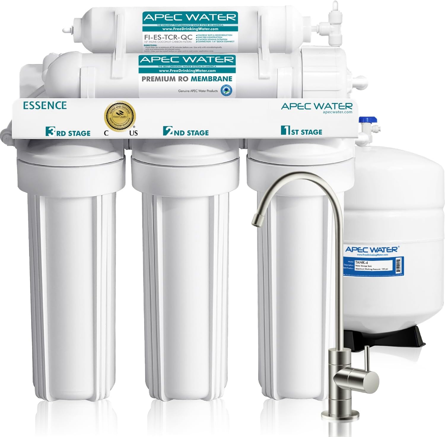 APEC Water ROES-50, 5-Stage Under Sink Reverse Osmosis Water Filter System, NSF Certified 372 & 58, 50 GPD, Reduces 99% of Impurities