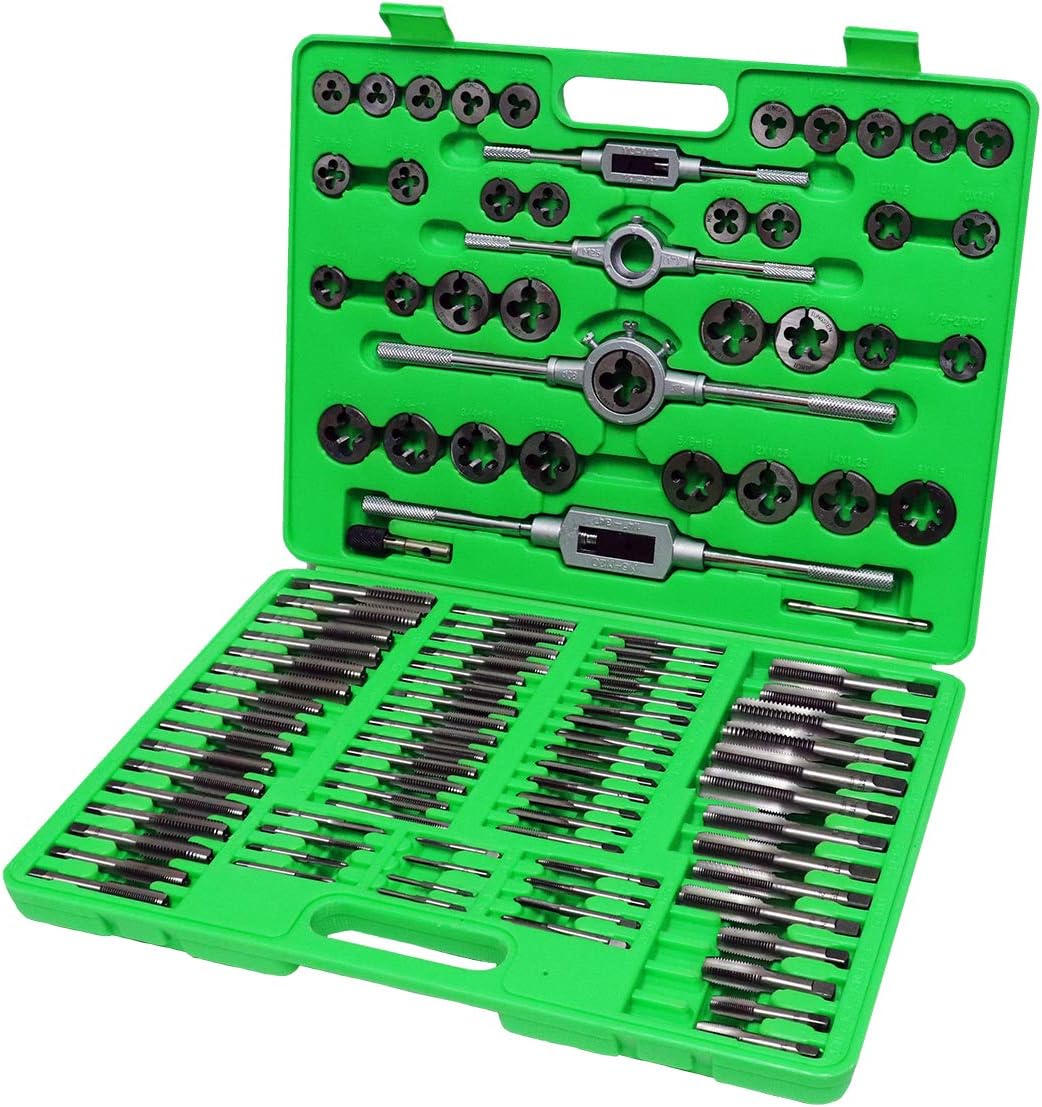 GRIP 110 pc Professional Tap & Die Set - Tap Wrenches, Die Wrenches, Taper Taps, Plug Taps, MU Dies - Clean, Straight, Easy Threading - Home, Garage, Workshop