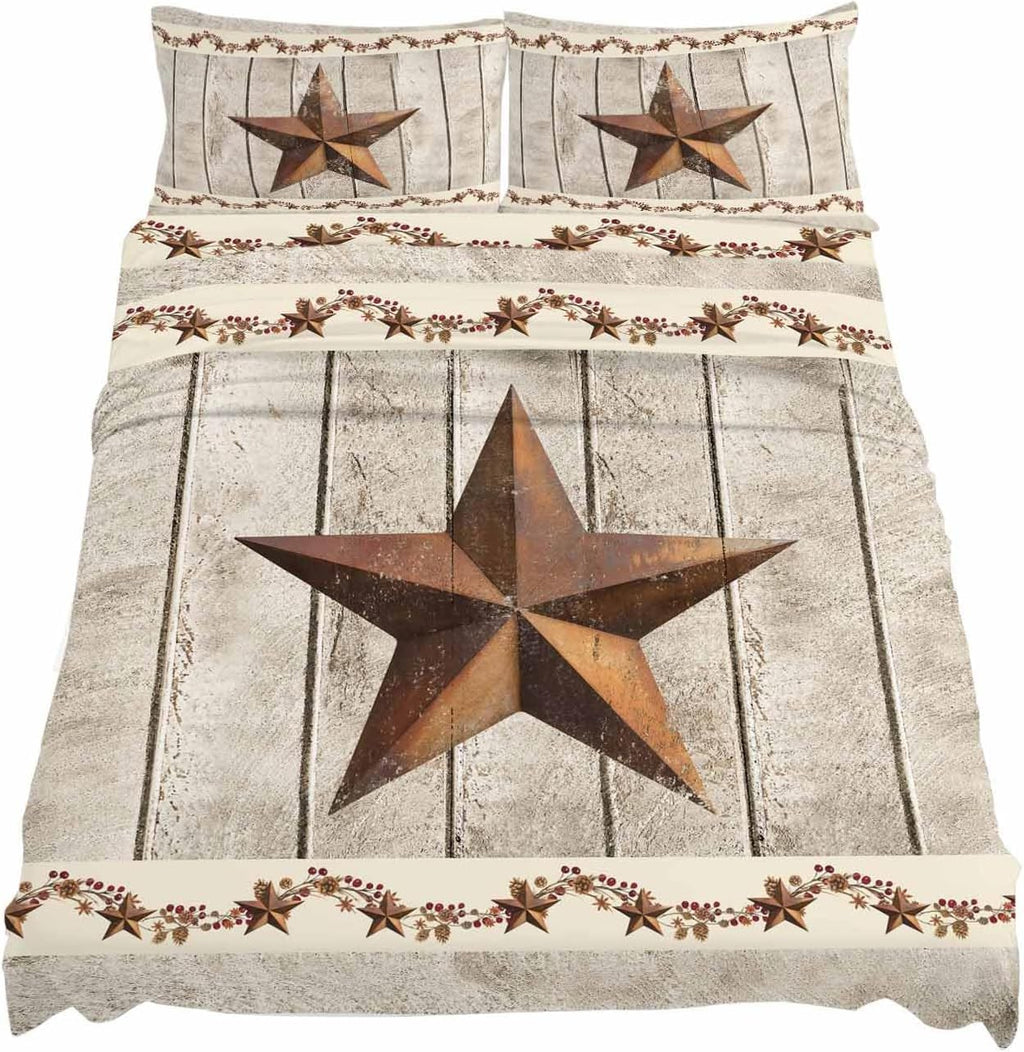 Western Texas Star Retro Cal King Sheet Set 4 Piece Bedding - Country Farmhouse Gray Wood Grain Breathable Comfy Cooling Bed Sheets & Pillowcase Sets, Hotel Flat Sheets Deep Pockets Fitted Sheet