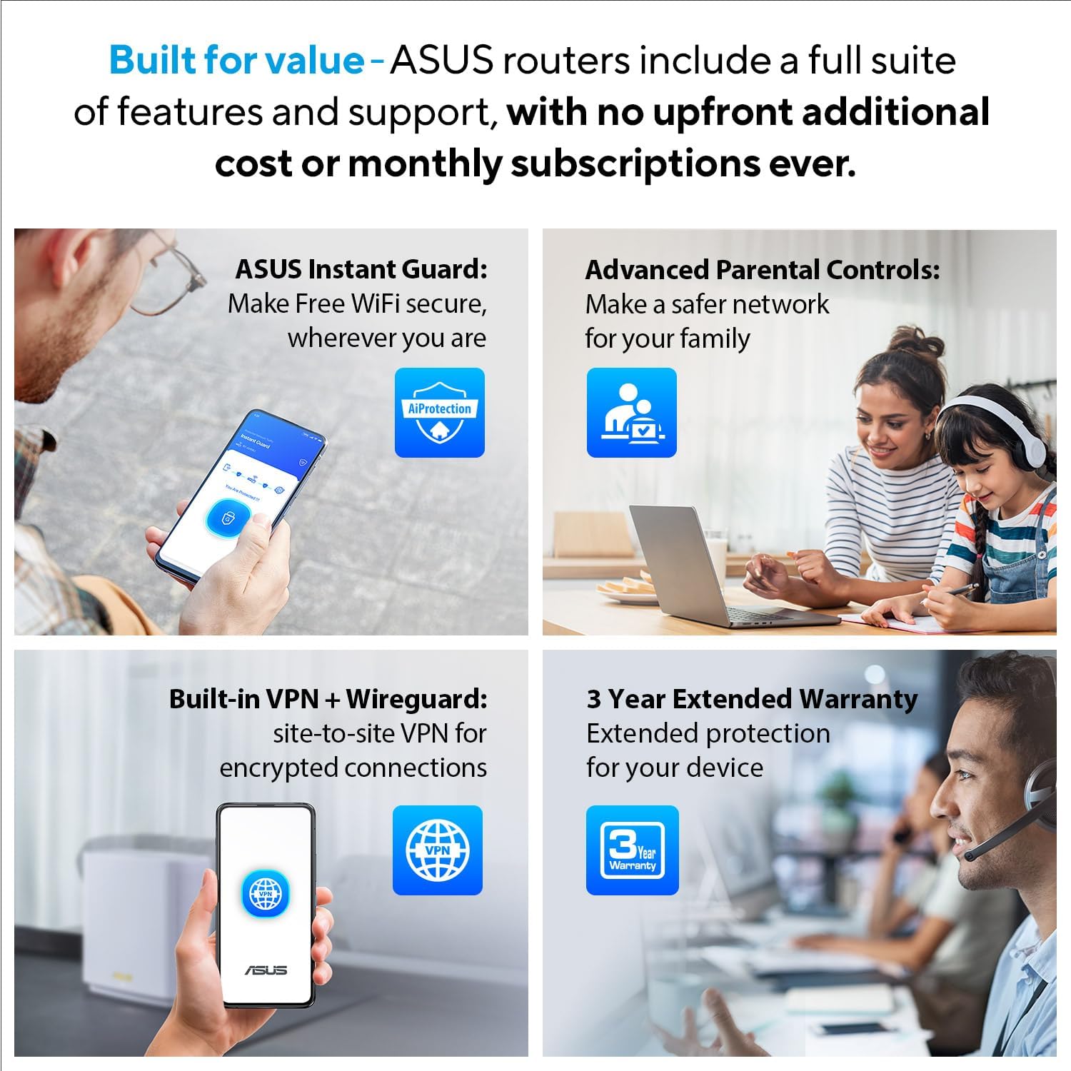 ASUS ZenWiFi BT10 Tri-Band WiFi 7 Mesh, 18 Gbps, 3000 sq.ft (1pk), Dual 10G Ports, Security and Parental Controls Included, Smart Home Master SSIDs, 4G & 5G Mobile Tethering