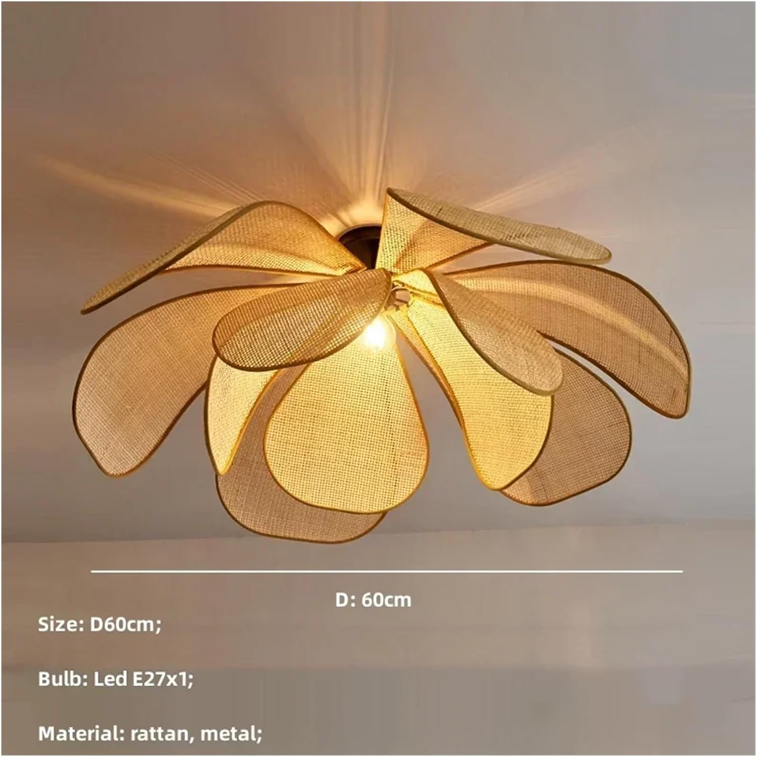 Modern Chandelier, Japan E27 Handmade Rattan Pendant Lights for Living Room Chandelier Bar Loft Hanging Lamp Lustre Home Decor Luminarias(A Ceiling D60cm,Neutral)