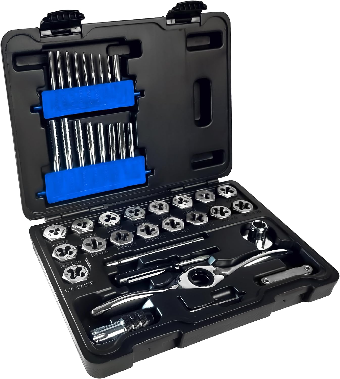 Champion Cutting Tool 40-Piece Metric Tap and Die Set, with Ratcheting Wrench, High Speed Plug Taps and Hex Dies for Metalworking, Automotive, Construction, Part# CS40MP-A