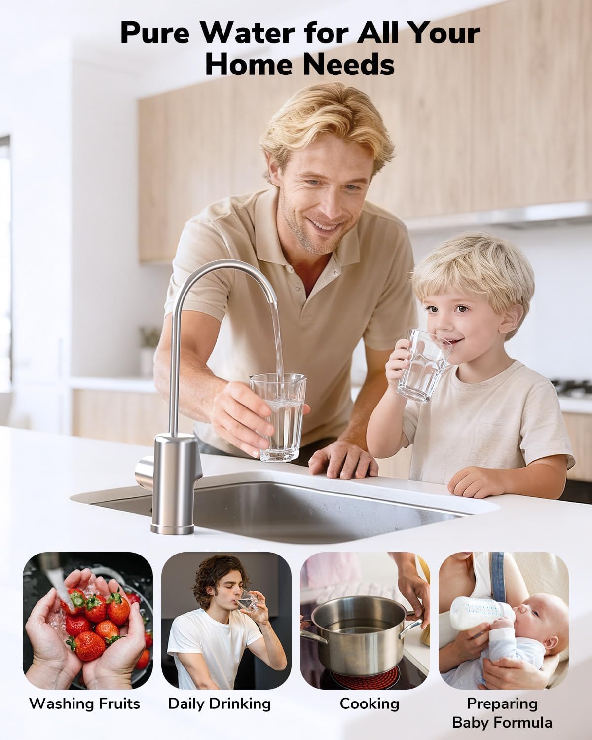 Ecoviva E8 800 GPD Reverse Osmosis Water Filter, 9-Stage Filtration RO System, Undersink Water Purifier, Reduces TDS, 2.5:1 Pure to Drain, Tankless, LED Smart Faucet
