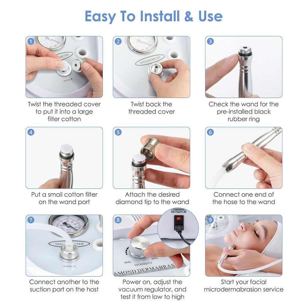 UNOISETION Diamond Microdermabrasion Machine Professional, Upgraded Adjustable 0-68cmHg Suction Power, Facial Dermabrasion for Exfoliation & Radiant Skin, Microdermabrasion Tool for Salon Skin Care