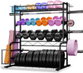 XL Adjustable Weight Rack for Dumbbells - Barbell Holder Bumper Plate Storage Rack with 3 Olympic Bar Racks, Dumbbell Rack Weight Stand,Home Gym Storage Rack for kettlebells,Yoga Mat