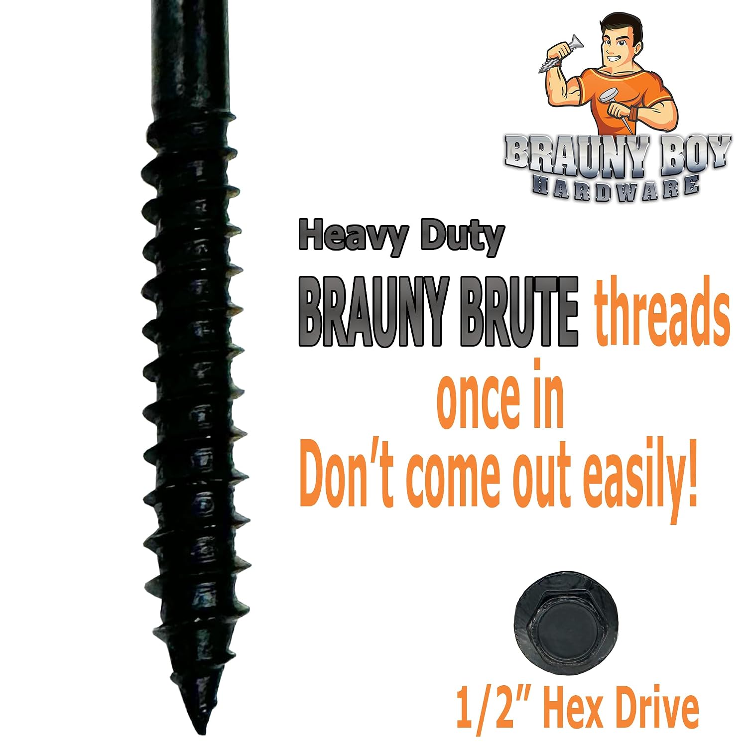 (100) 3/8' X 4' Black Hex Head Lag Wood Screws, Heavy Duty lag Bolts for Timber, Tree Houses, Fences by BRAUNY BOY HARDWARE -Qty 100