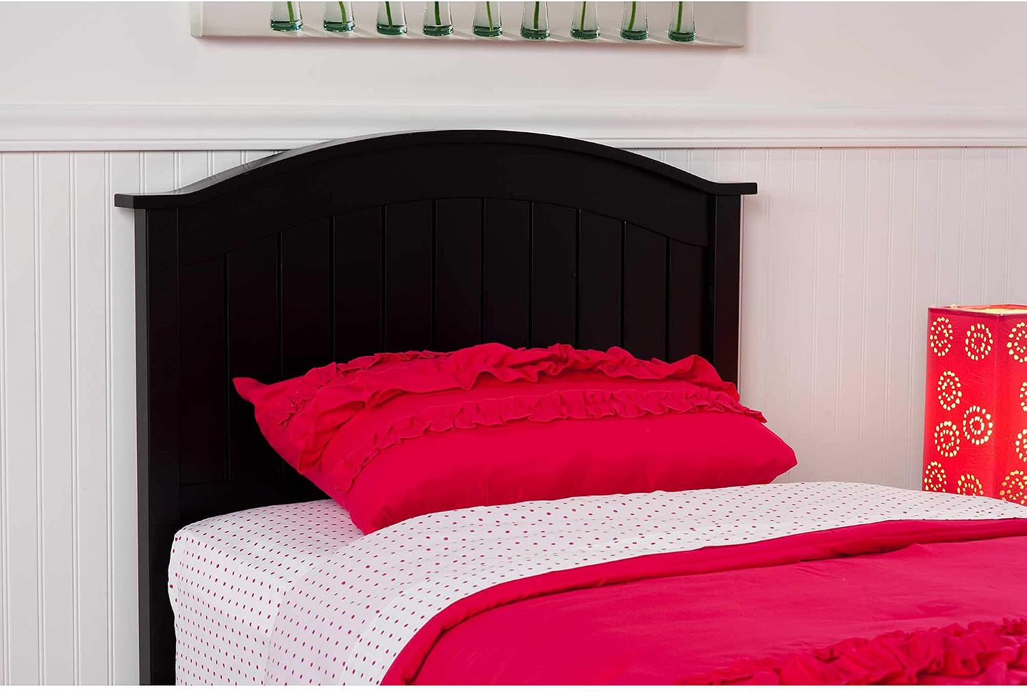 Finley Wooden Headboard Panel with Curved Top Rail Design, Black Finish, Full / Queen