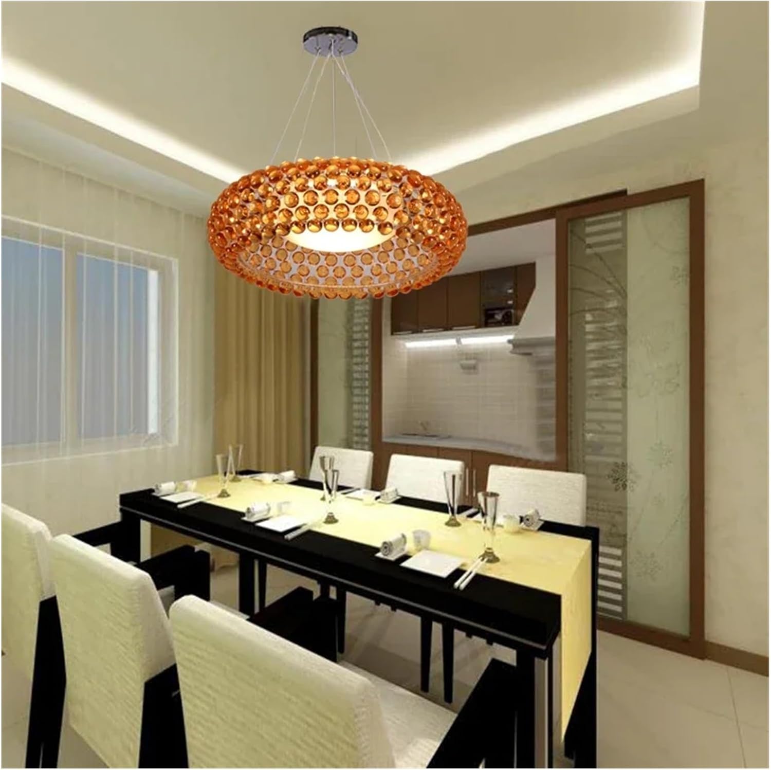 Chandelier, Nordic Foscarini Caboche LED Pendant Light Acrylic Ball Hanging Chandeliers Living Room Restaurant Decor Art Classical Luminaria(Warm,Amber_Dia 35CM)