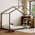 Bed Twin Size Set, Black Bed Frames with Shelves and Lights Metal & Wood 79.9' L x 40.6' W x 59.8' H