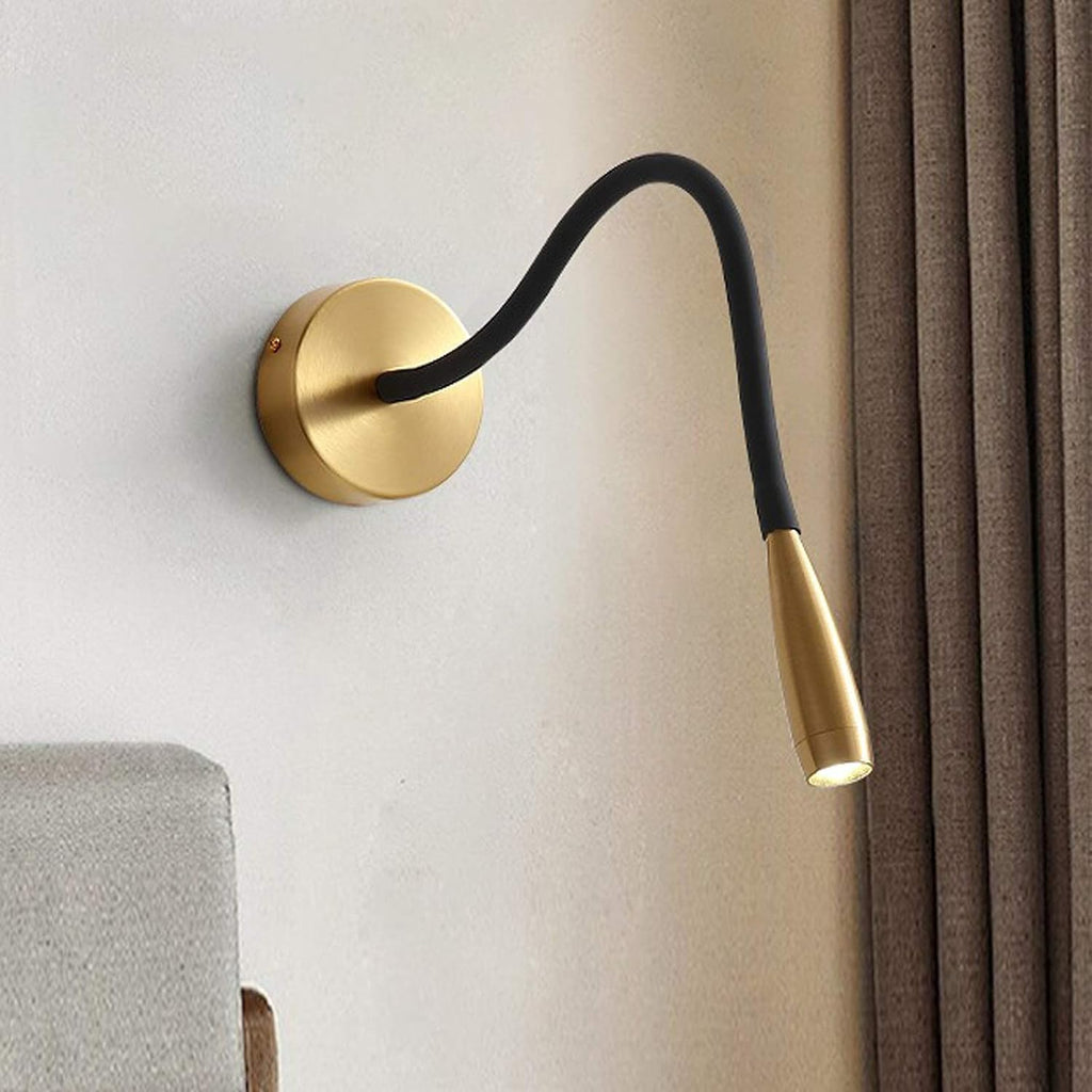 Copper Wall Lamp, Gooseneck Wall Light, Adjustable Indoor Wall Light 360 Rotatable Wall Light, Wall Bed Book Reading Lamp, Three Color Temperatures, 3W
