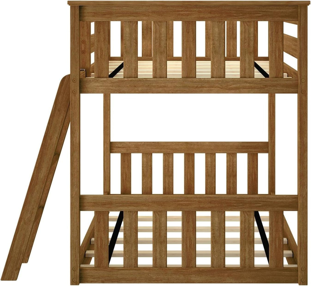 Max & Lily Twin Over Twin Low Bunk Bed with Ladder, Wooden Bunk beds with 14' Safety Guardrail for Kids,Toddlers, Boys, Girls, Teens, Bedroom Furniture, Pecan