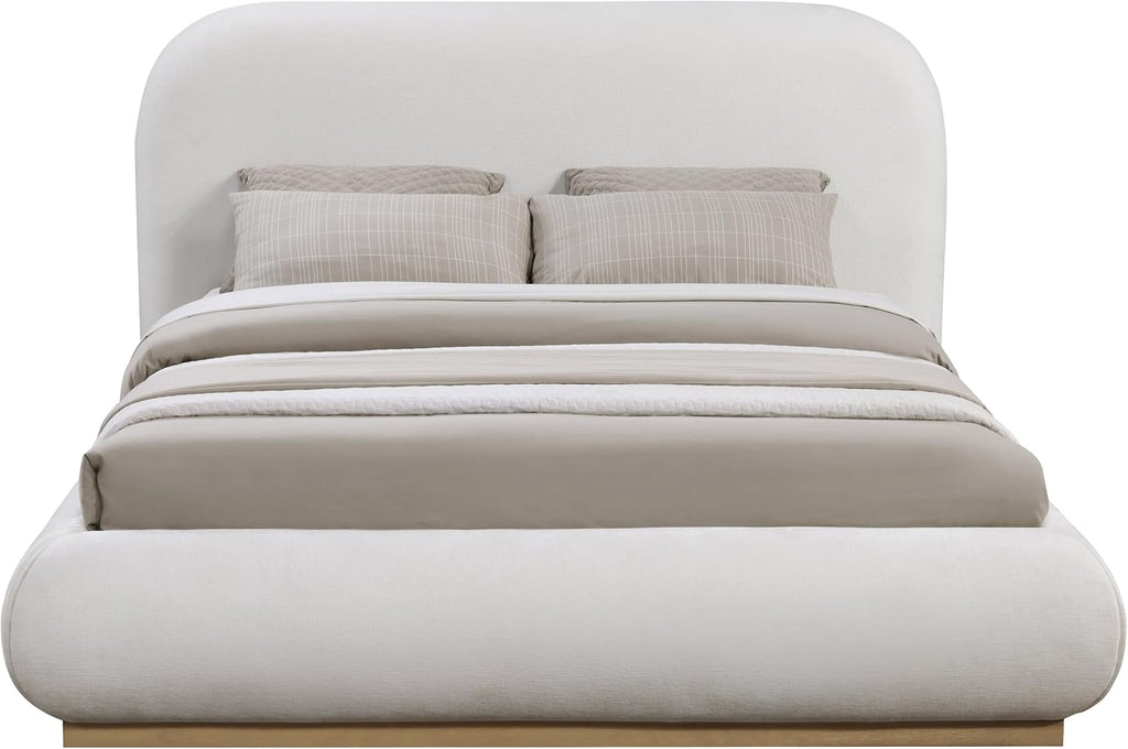 Meridian Furniture B1211Cream-Q Vaughn Collection Modern | Contemporary Queen Bed with Soft Cream Chenille Fabric, Natural Finish Solid Wood Base, 74' W x 93' D x 44.5' H, Cream, Queen