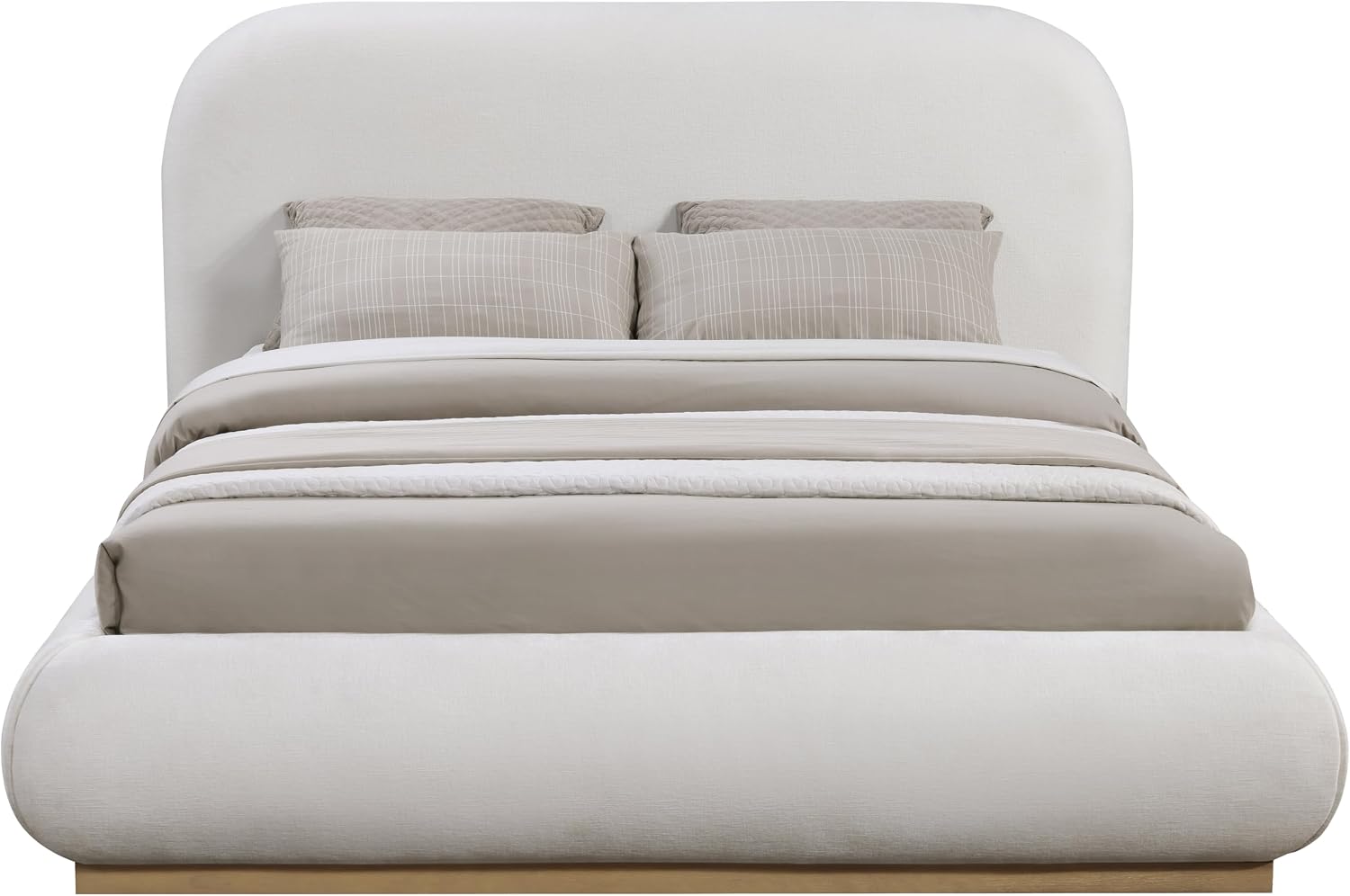 Meridian Furniture B1211Cream-K Vaughn Collection Modern | Contemporary King Bed with Soft Cream Chenille Fabric, Natural Finish Solid Wood Base, 90' W x 93' D x 44.5' H, Cream, King