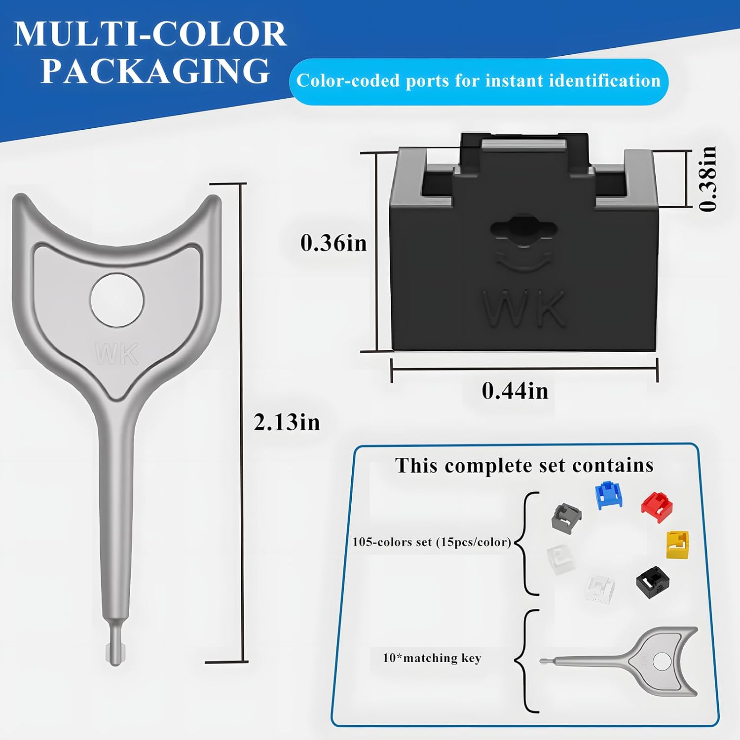 105 Pcs RJ45 Port Lock with 10 Key,Lock RJ45 Port/Dust Protector,RJ45 Dust Cover Female Port Plug Protector,Compatible with Computer, TV, Router, Other Devices RJ45 (15 PCS Per Color)
