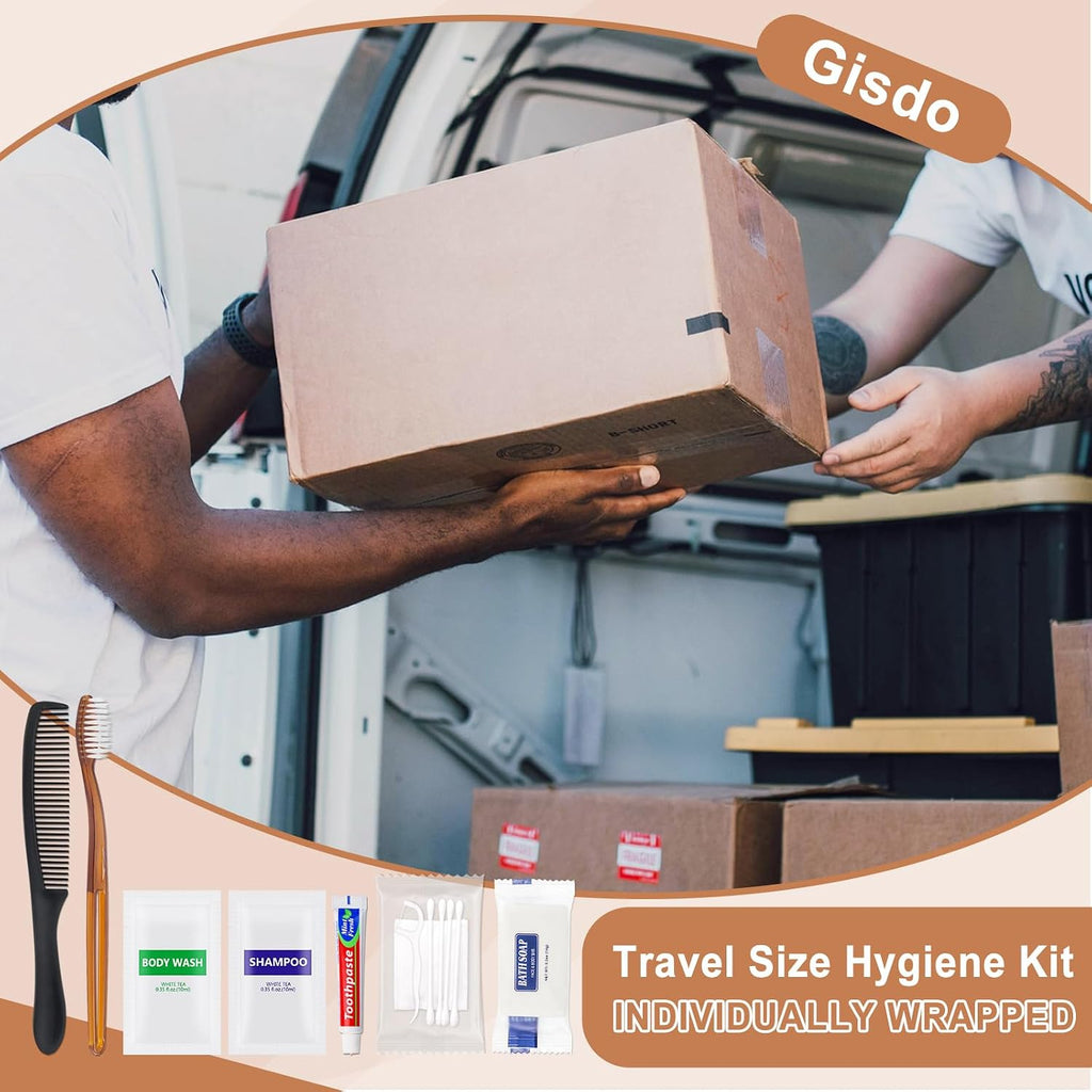 100 Sets Toiletry Kits Homeless Personal Hygiene Kit Bulk Homeless Care Package Supplies Travel Toiletry Kit Bulk for Men Women Charity Disposable Toiletry Kit(8-IN-1)