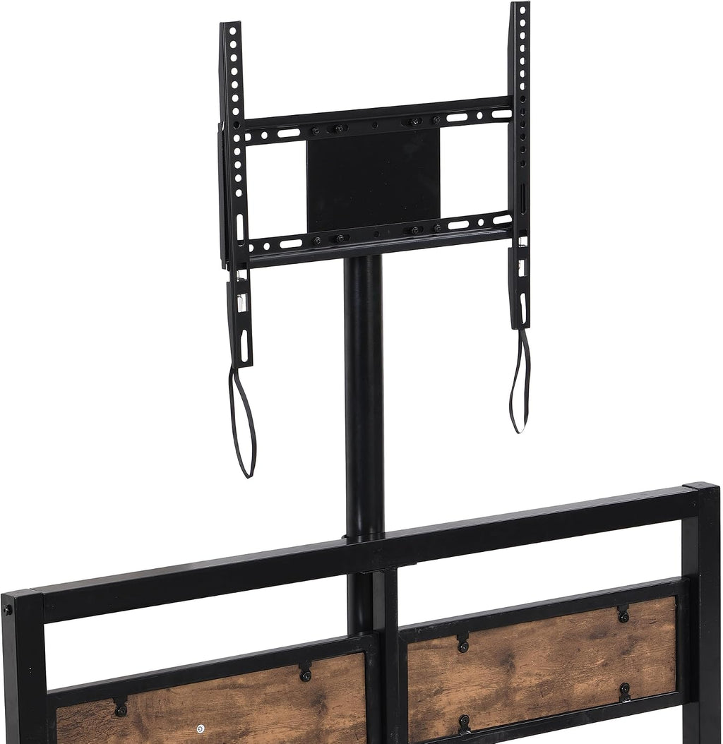 Twin Size Platform Bed with Two Storage Drawers and Rotatable TV Stand, Metal Bed Frame with MDF Headboard and Footboard, 14 Heavy-Duty Metal Sats, No Box Spring Needed (Black,Rotatable TV Stand)