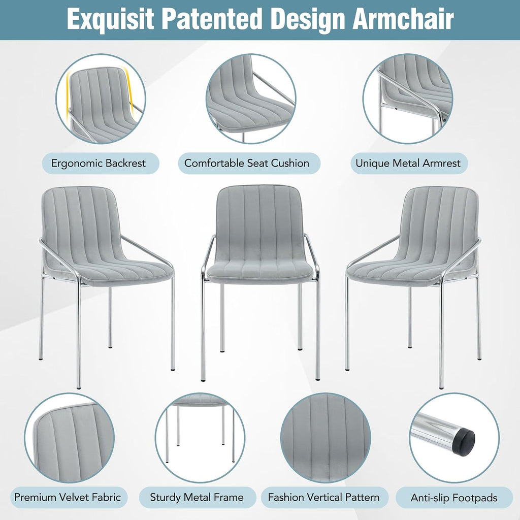 Luxury Velvet Dining Chairs with Swivel Function and Metal Legs Set of 2 (Grey + Black) Ideal for Living Room or Bedroom (Classic Style Set of 4)