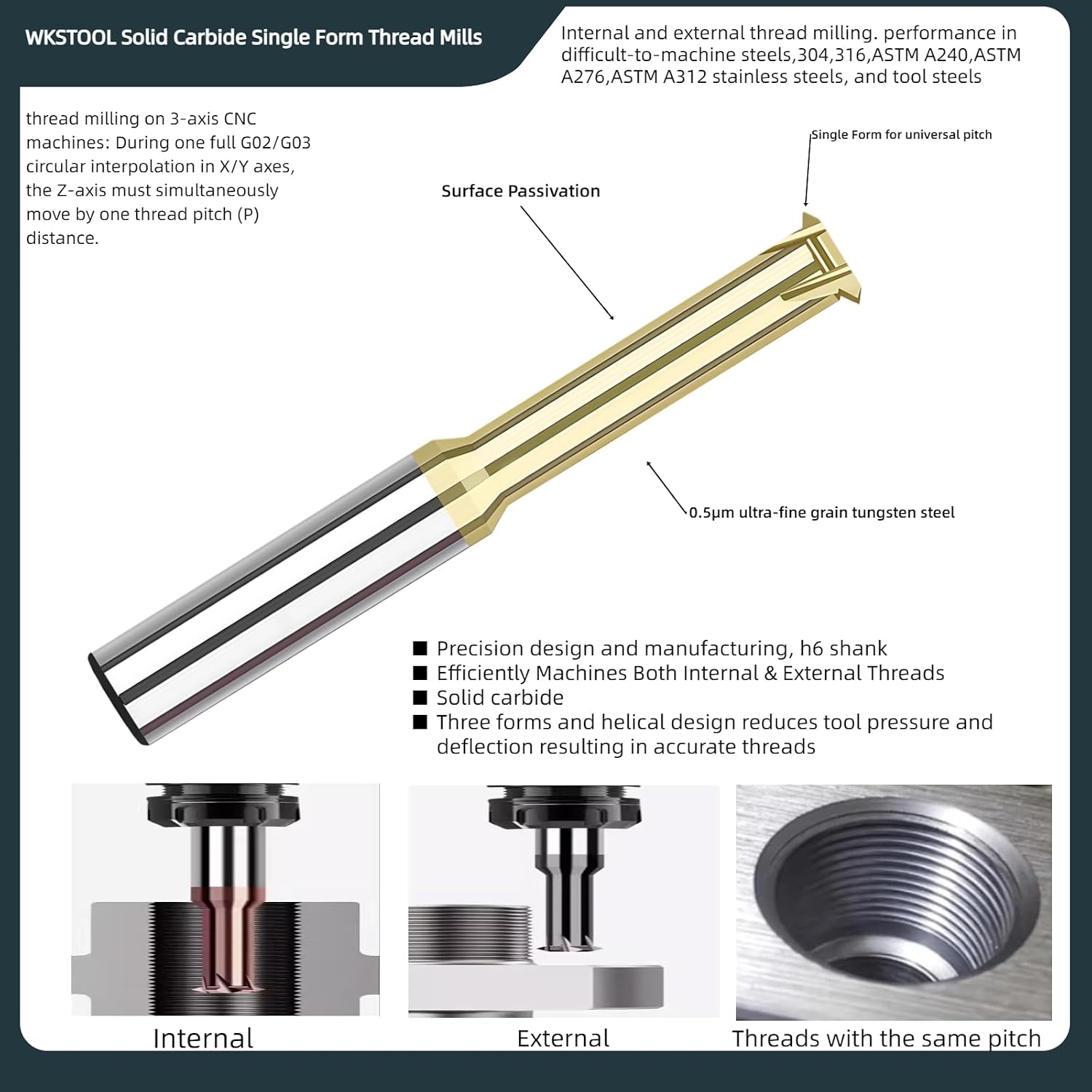 M18-2.5 Solid Carbide Micro Thread Mills Single Form AlTiN Coated Threading Tool Blind Tapping Milling Bits Deep Holemaking for High-Temperature Titanium Stainless Alloy Steels
