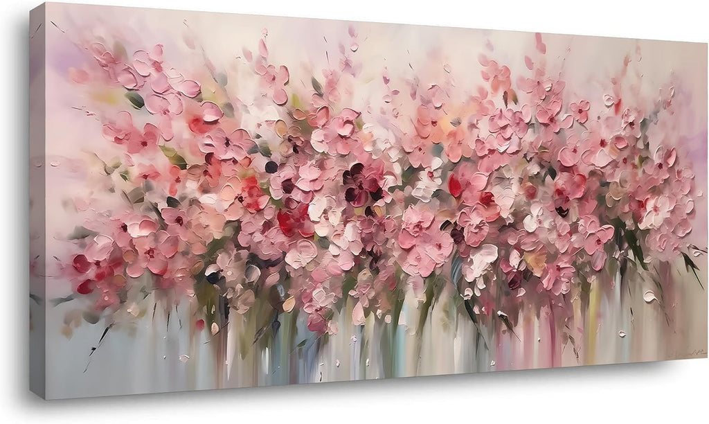 ZOMNAI Beautiful Blooming Pink Flowers Painting Plants Wall Art Decor Artwork for Bedroom (30x60 Inches)