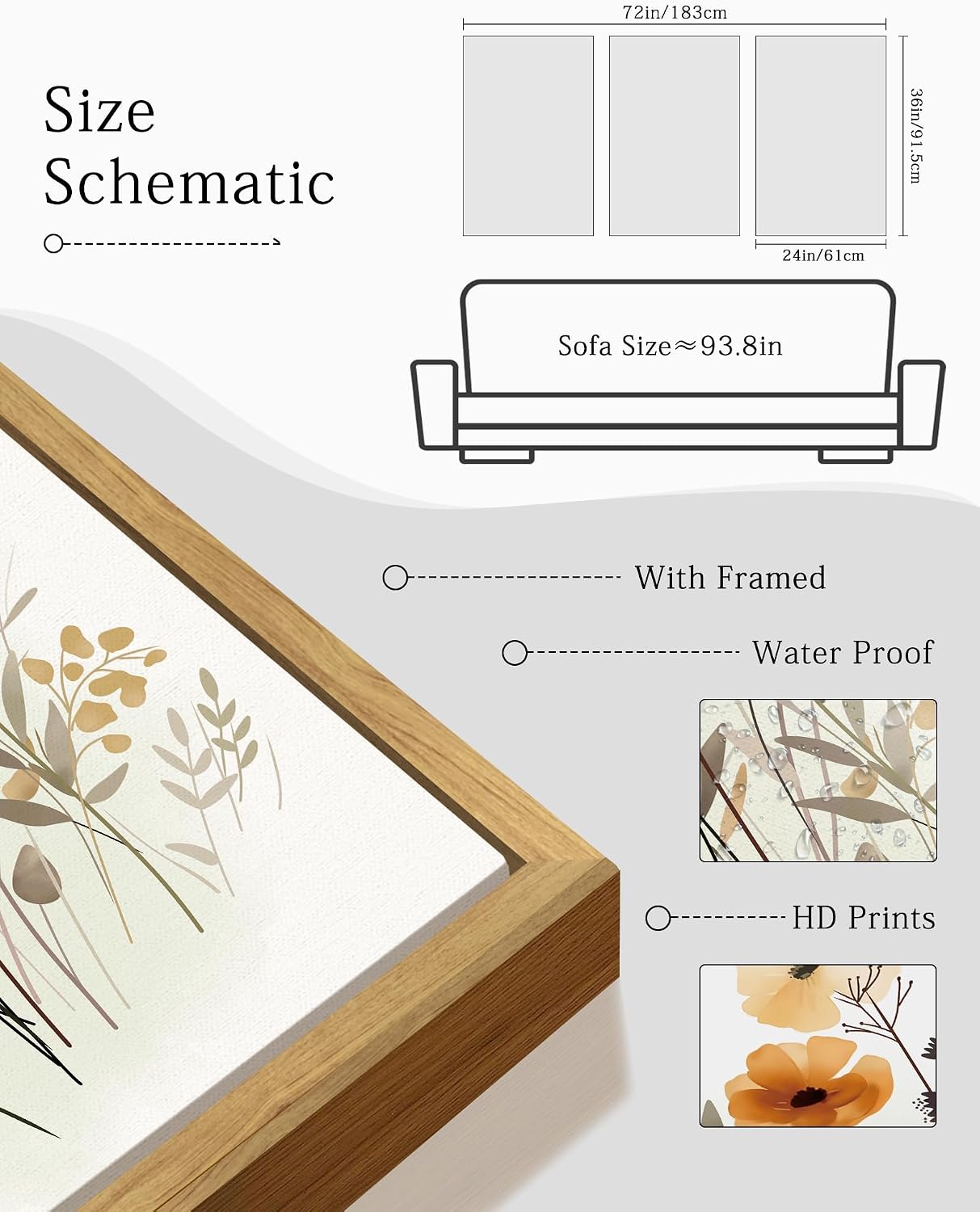 KUVIOKE Wildflower Bouquet Framed Wall Art Modern Flower Botanical Pictures Illustrations Colorful Floral Hanging Bedroom Dining Living Room Decor 24x36in (Natural Framed)