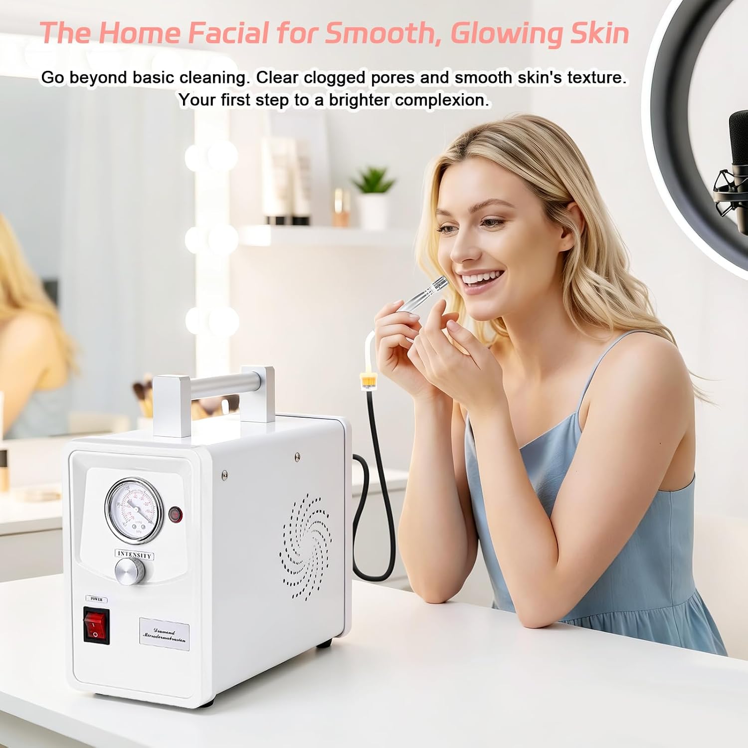 Beauty Star Professional Diamond Microdermabrasion Machine for Face & Body, 68cmHg Adjustable Suction Facial Peeling Device with 9 Tips, At-Home Spa Treatment for Blackhead Removal, Wrinkles