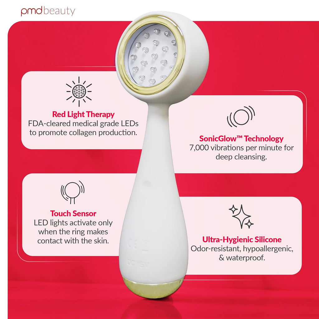 Clean, Acne, and Redvolution - Electric Facial Cleansing Brush, Smart Facial Device with Silicone Brush & Anti-Aging Massager, Red and Blue LED Light