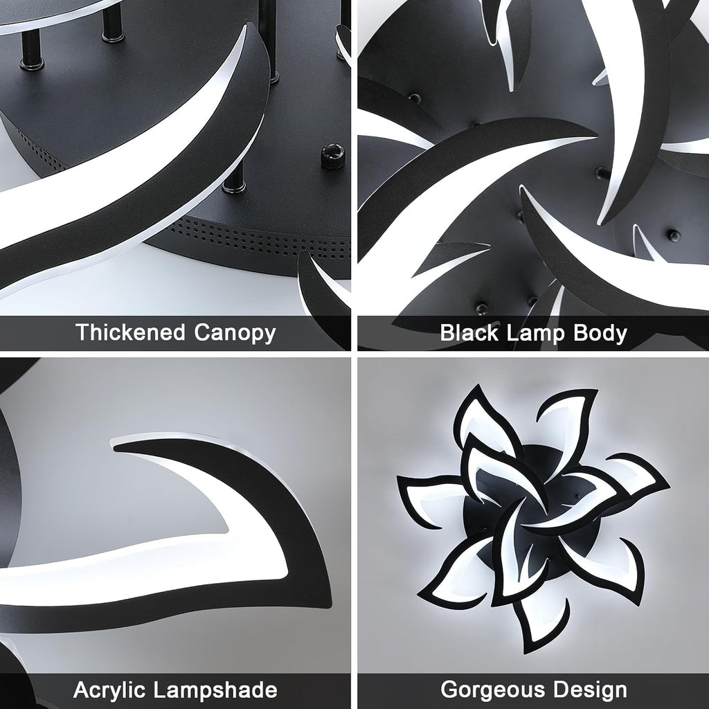 Goeco Dimmable Ceiling Light, Black Flower Ceiling Light Fixture with Remote Control and App, Modern LED Acrylic Close to Ceiling Light for Living Room, Bedroom, Kitchen, CCT: 3000K-6500K