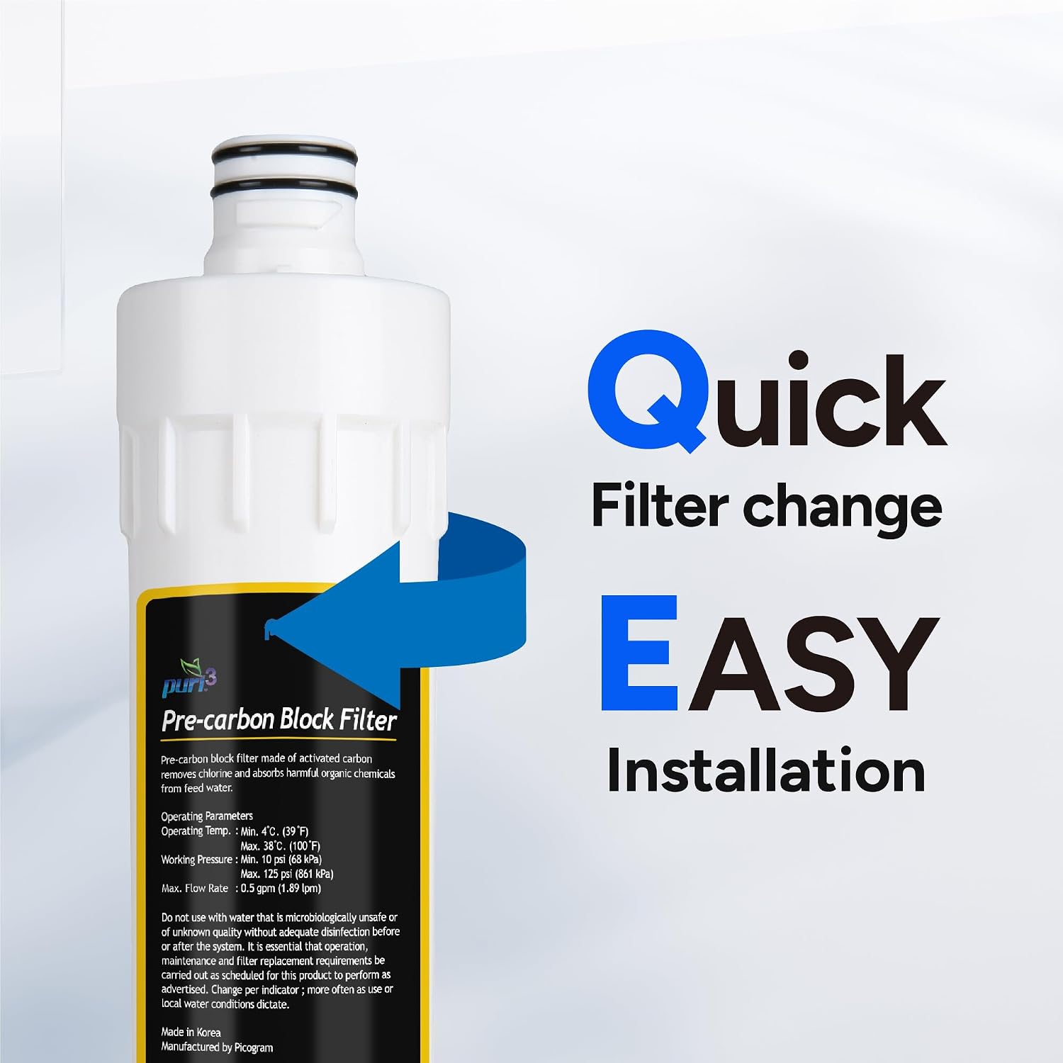 Puri-3 0.01μm UF Under Sink Water Filtration System PPU-1100UF, 3-Stage 5-Layer for Rust, Cyst, Chlorine, and Heavy Metals, Improves Taste and Odor with Stainless Steel Faucet