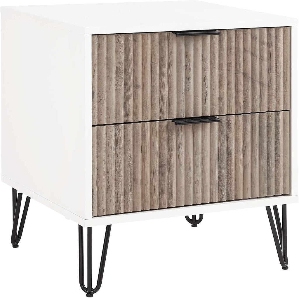 Manhattan Comfort Dumbo 3-Piece Modern Dresser Drawer and Nightstand Set, Tall and Double Low - Vertical Ribbed Design - No Tool Assembly Storage for Bedroom & Living Room, White/Grey