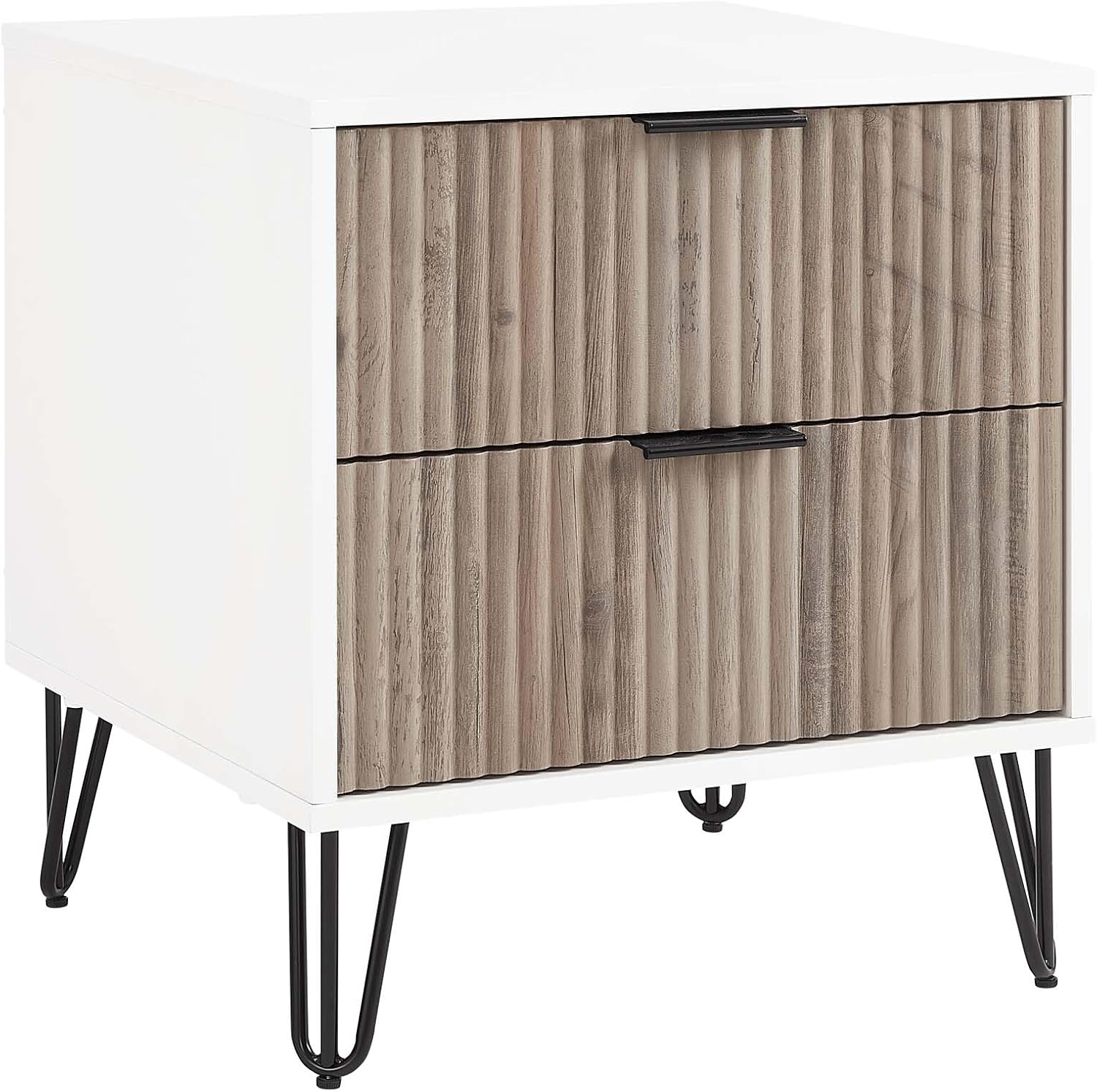 Manhattan Comfort Dumbo 3-Piece Modern Dresser Drawer and Nightstand Set, Tall and Double Low - Vertical Ribbed Design - No Tool Assembly Storage for Bedroom & Living Room, White/Grey